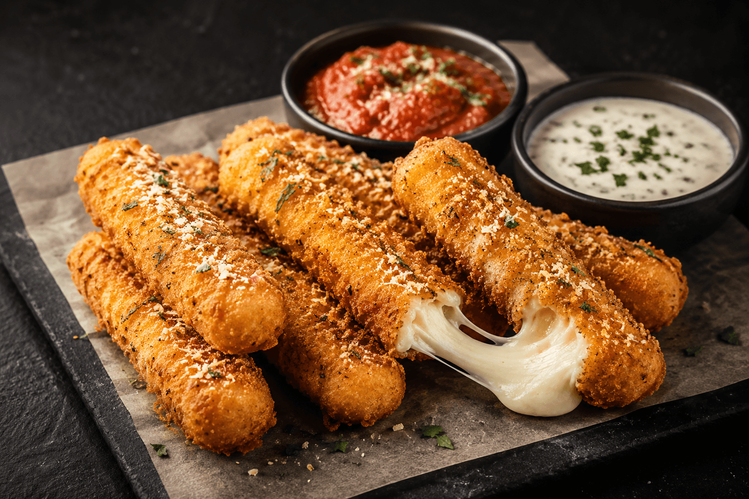 Fried Mozzarella Sticks plated final result
