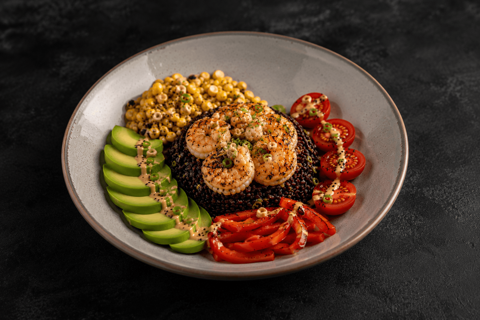 Grilled Shrimp Protein Bowl plated final result
