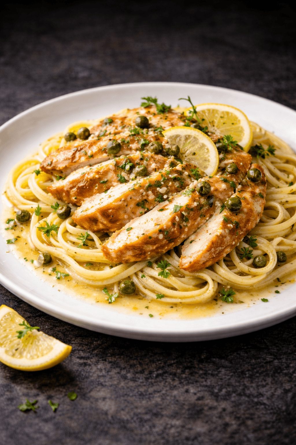 Chicken Piccata plated final result